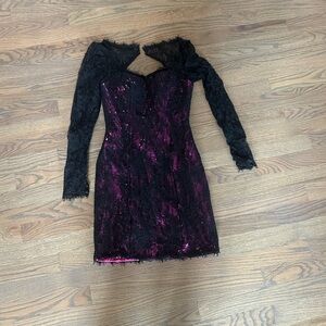 Elegant Black and Pink Lace Dress